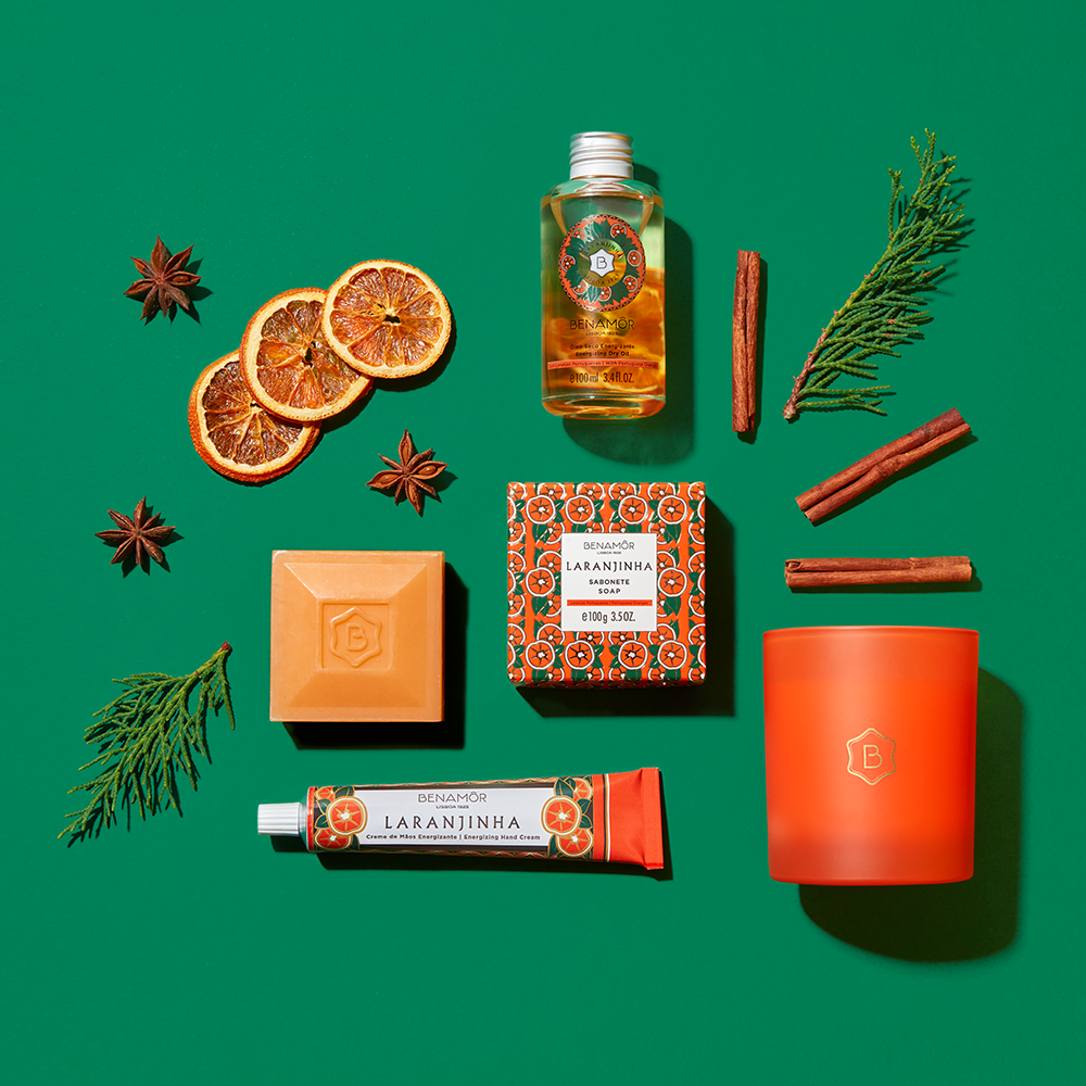 soap bar, candle, hand cream, dry oil
