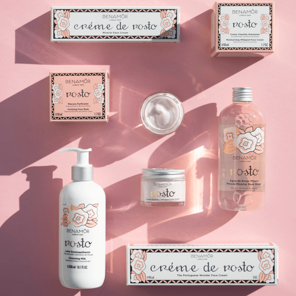 cleansing milk, whipped face cream, micellar rose water, face mask, face cream
