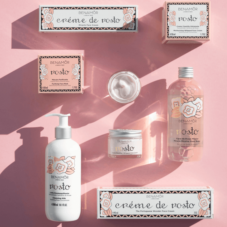 cleansing milk, whipped face cream, micellar rose water, face mask, face cream